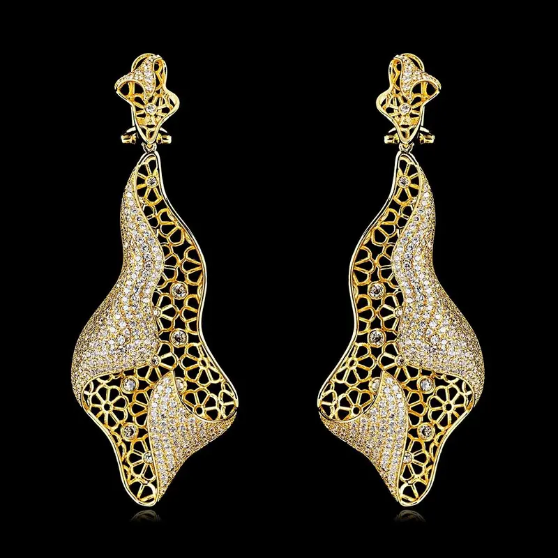 Elegant Gold Cubid Zirconia Cocktail Party Celebrant Earring Jewellery 1
