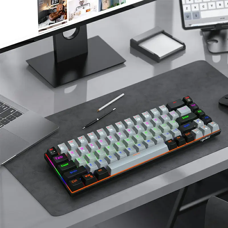 V800 68 Keys Keycap RGB Lighting Effect Metal Panel Mechanical Keyboard Grey 4