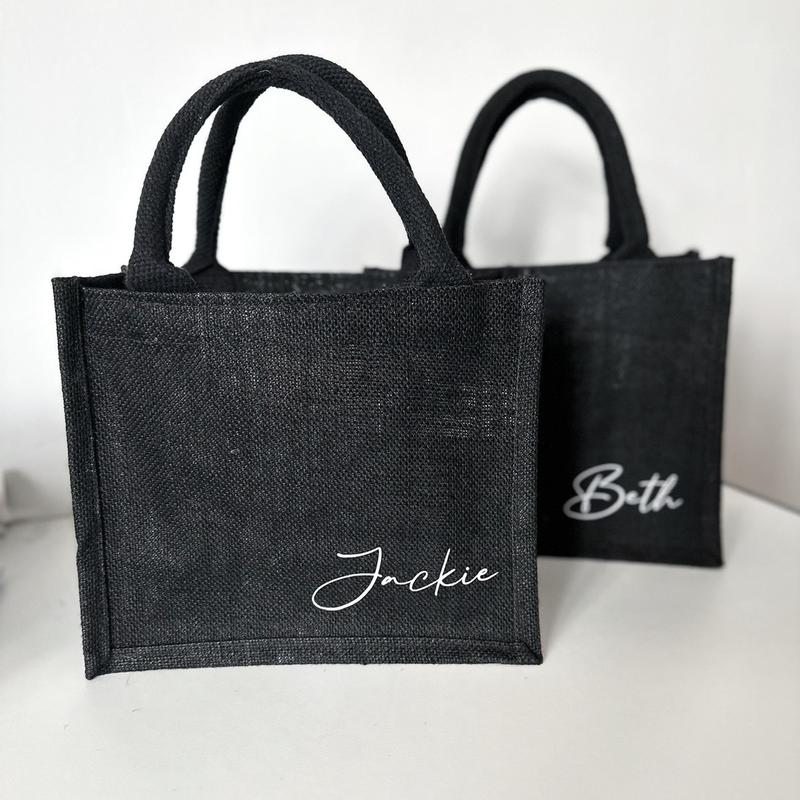 Personalised  Mini Tote Bag, hen do bags, personalised gift, Bridesmaid gifts, jute tote bag, reusable shopping bag, Xmas gift 1
