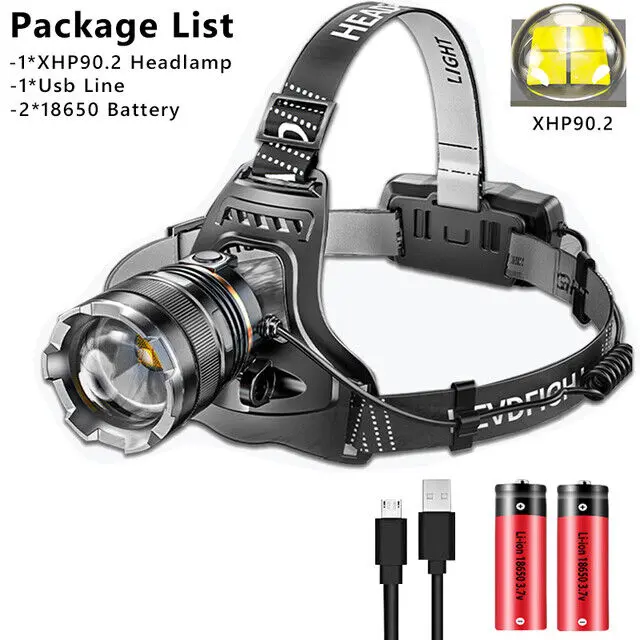 Super Bright Waterproof Head Torch Headlight LED USB Rechargeable Headlamp-UK 1