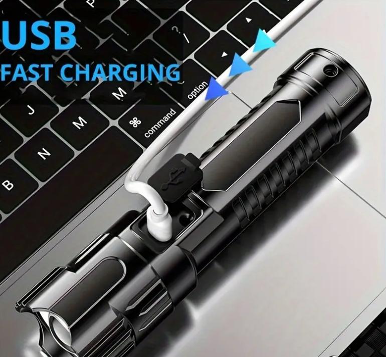 2-Pack LED Flashlights, USB Rechargeable with Telescopic Zoom, High-Lumen Outdoor Tactical Flashlight, 18650 Lithium Battery, Portable and Durable with Built-in Charging strong 5