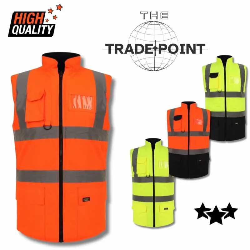 Hi Visibility Bodywarmers Gilet Workwear Reflective Menswear Jacket Artificial Blue Breathable Clothes Coats Fabric Garment Big Long Medium