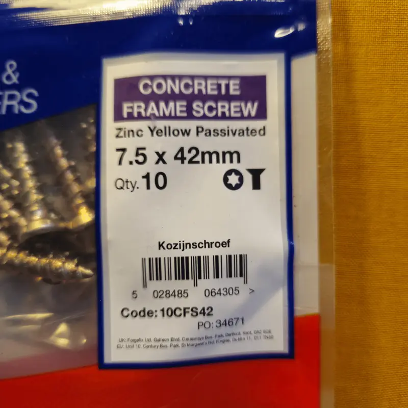 Concrete Frame Screws 7.5x42mm | 10 Pack | Self-Tapping Masonry Fixings - Zinc Yellow Passivated anti theft 1