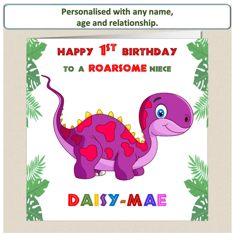 Personalised ROARSOME Dinosaur Birthday Card - DINO2 0