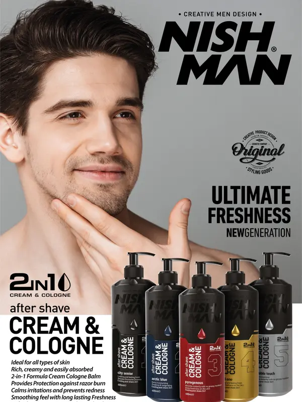 Nishman After Shave Cream & Cologne Invisible Touch Extra Moisturizing Absorbs instantly with no Greasy Residue Cooling Post Shave 2 in 1 Cream and Cologne 400ml No.5 1