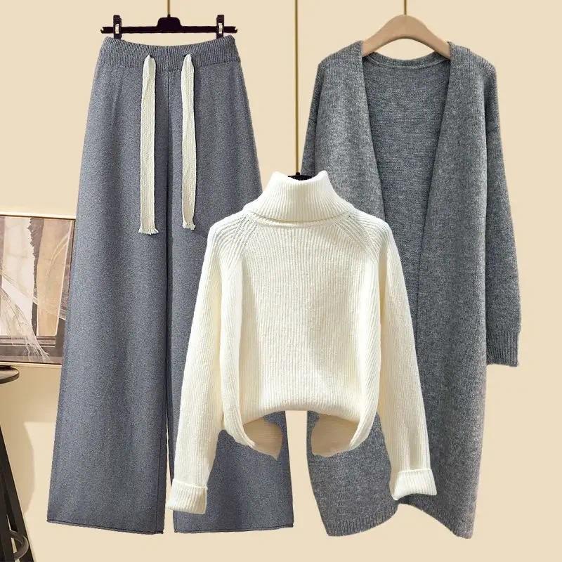 Product Introduction of [2025] plus size women's winter cardigan jacket polo/turtle neck sweater bell bottoms three-piece set new style long length 23