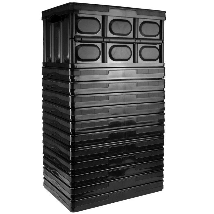30L Black Storage Box with Lid Folding Stackable 30 Litre Lidded Plastic Organiser Cover 2