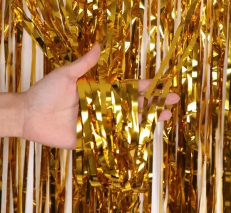 Lootilyo 2pcs 1m * 2m Foil Curtain Decoration for Wedding Birthday Party Bridal shower Holiday Party Light Pack Photo Plastic Backdrop 1