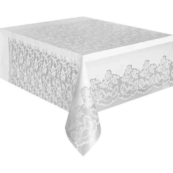 White Lace Rectangular Plastic Table Cover, 54"x108" 0