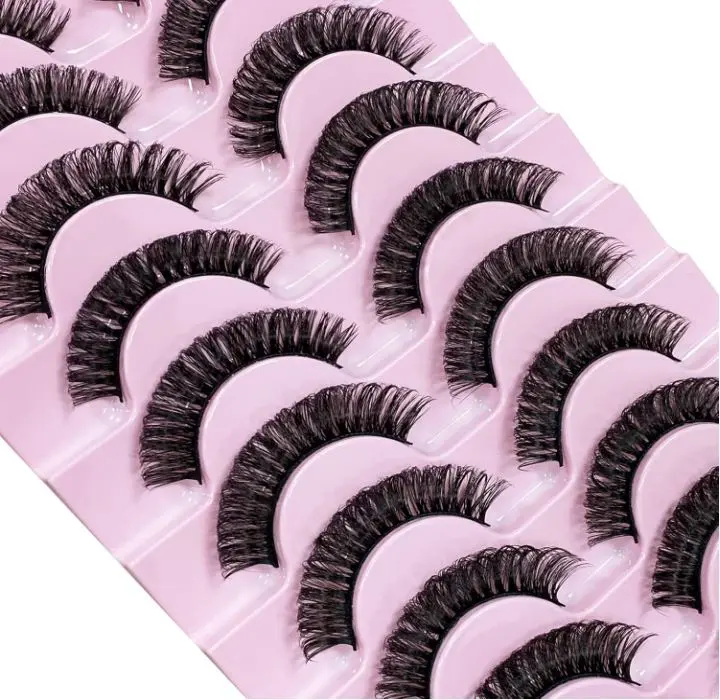 False Eyelashes 10 Pairs Russian Strip Lashes Natural Fluffy Wispy D Curly Faux Mink Lashes Thick Short Soft Eyes Lash Reusable Fake Eyelashes (Densely) Eyelash Extensions Cosmetic Lash Extensions Lash Extension Eyelash Extension Makeup Synthetic Gift