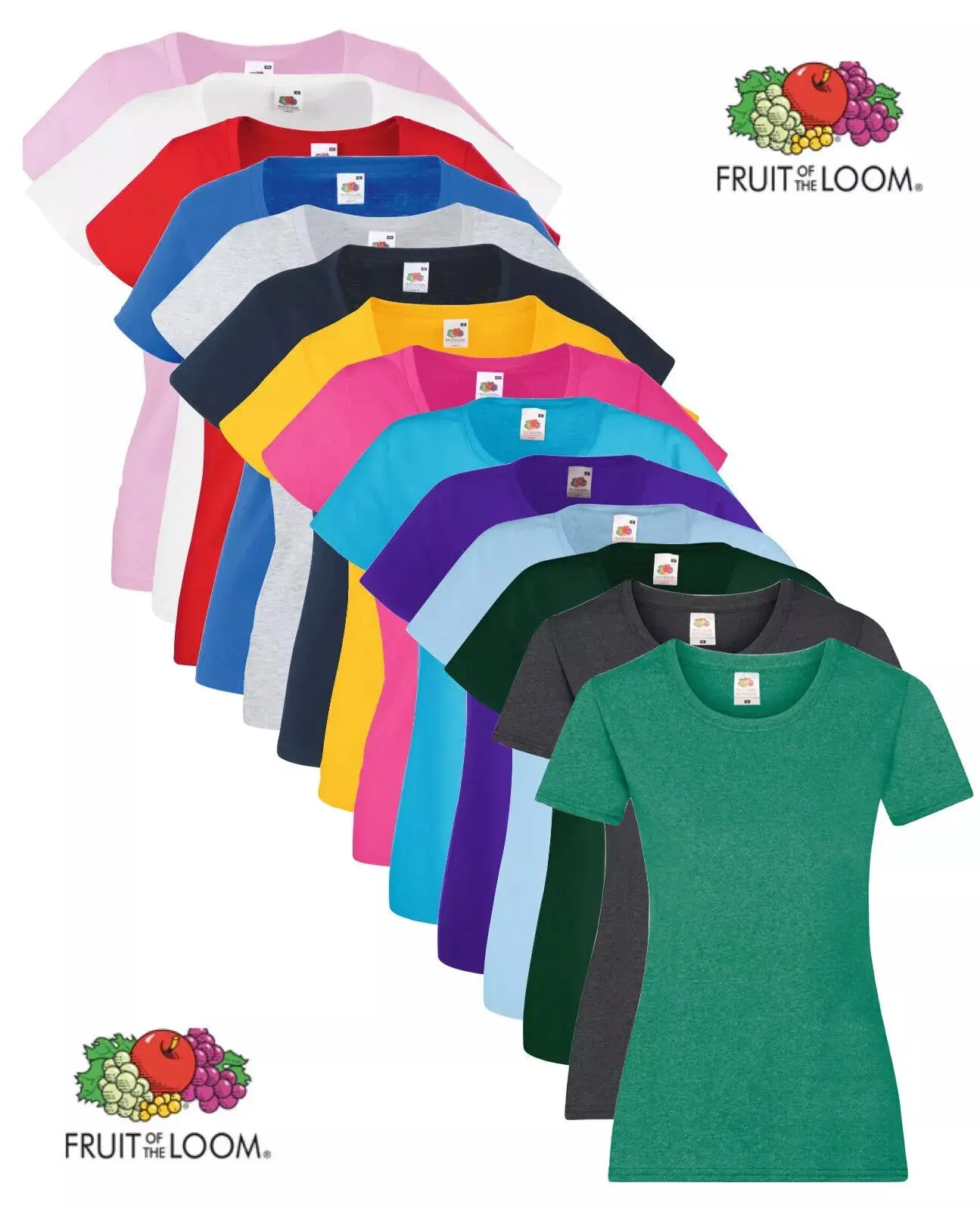 Womans Fruit of the Loom Plain Cotton  Fit Crew Neck T-Shirt Tee Shirt Womenswear Soft Comfortable Top Casual Ladies Skirts Everyday