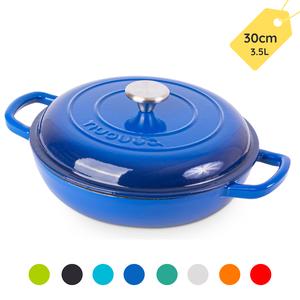 Shallow Enamelled Cast Iron Dutch Oven – 3.7-Quart Non-Stick Pot with Lid – Ovenproof Stockpot Safe to 500°F – 30cm by Nuovva