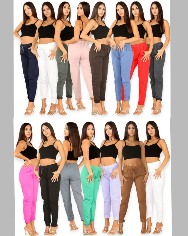 Women's Ladies Stretch Plain Magic Pants Comfy Lagenlook Trousers Magic Stretchy Crushed Italian Joggers Casual Fabric 0