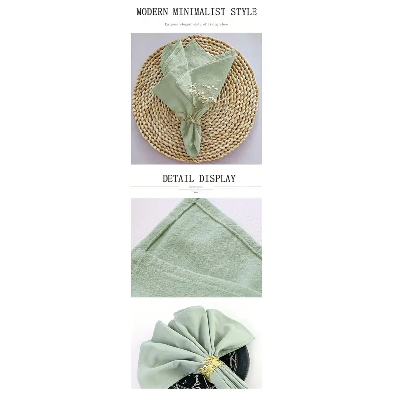 6/12pcs Modern Minimalist Green Soft Absorbent Dining Party Decor Wrinkled Square Napkins, Suitable For Restaurant, Home, Events Cutlery Tableware 7