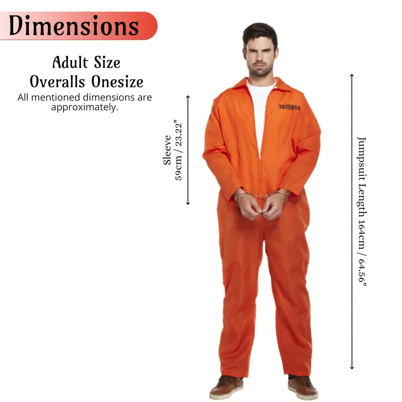Prisoner Overalls (One Size) Adult Fancy Dress Costume | Convict Boiler Suit Prisoner Overalls Jail Jump Suit Dress Up Outfit Mens Fancy Dress Costume 1