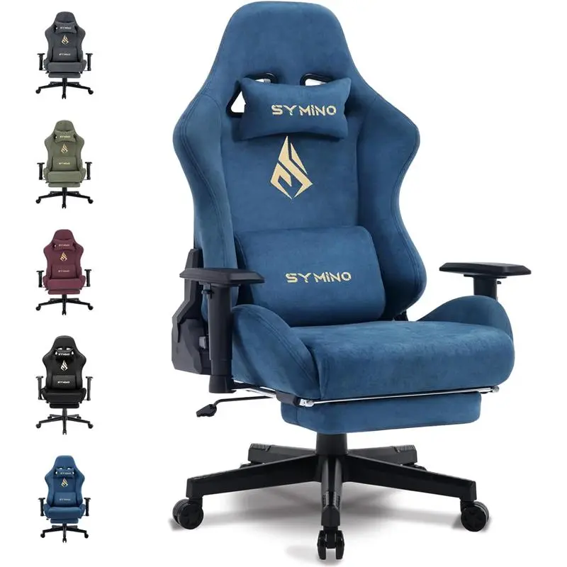 Gaming Chair, Computer Chair with Footrest, Headrest and Lumbar Support, Ergonomic PC Chair, Height Adjustable Rotating Task Chairs, Blue