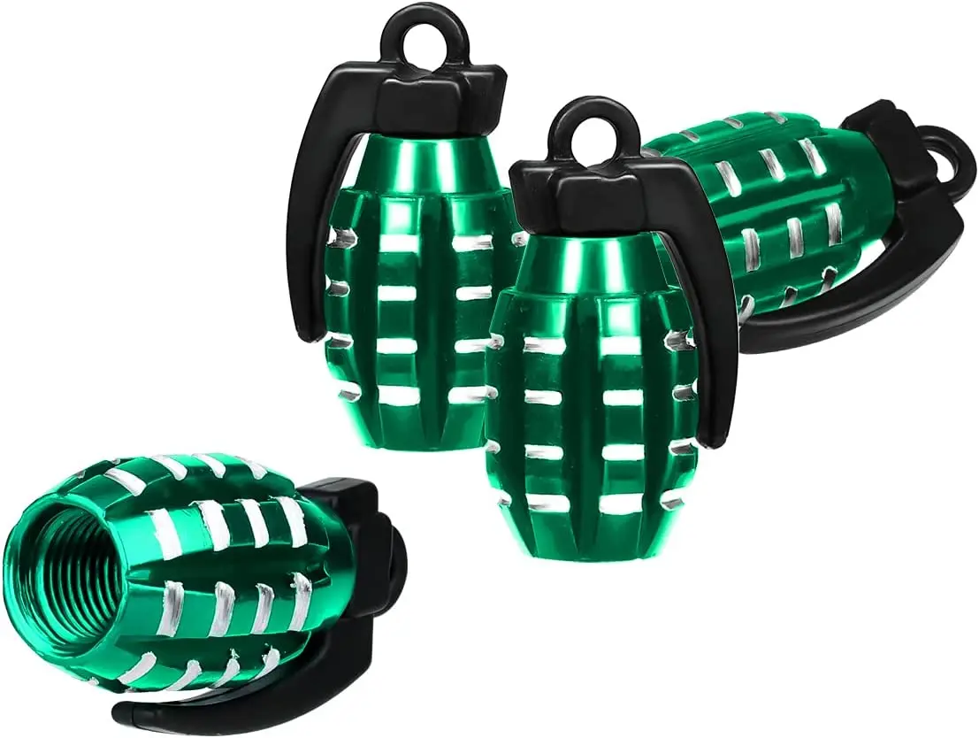 Green Grenades Premium Universal Car/Bike Dust Valve Caps - Set of Four