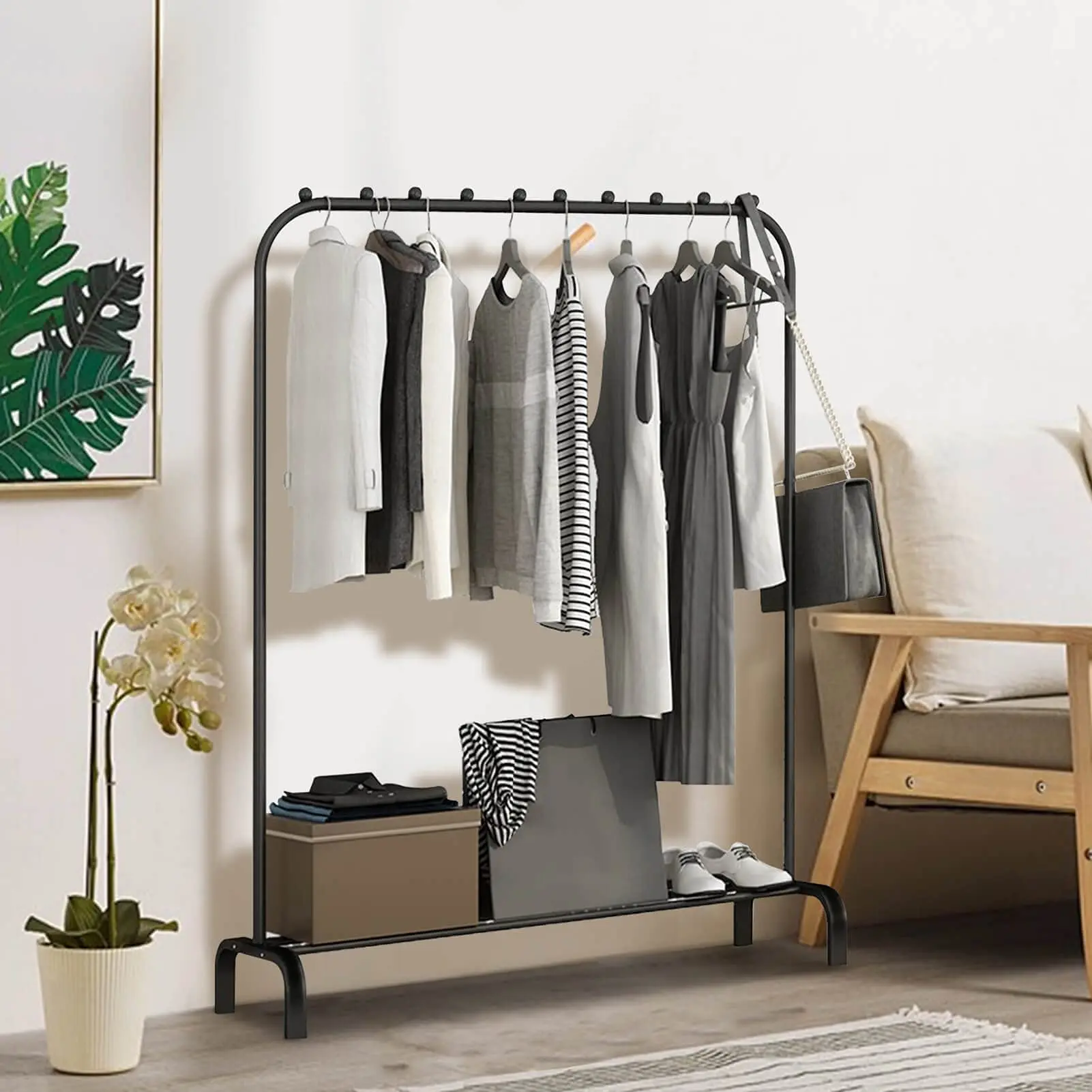 INCLUSIVE A.P Heavy Duty Clothes Rail Metal Clothes Rack Black Hanging Rail Duty iron Clothes Rail Storage Garment Shelf Hanging Display Stand Rack
