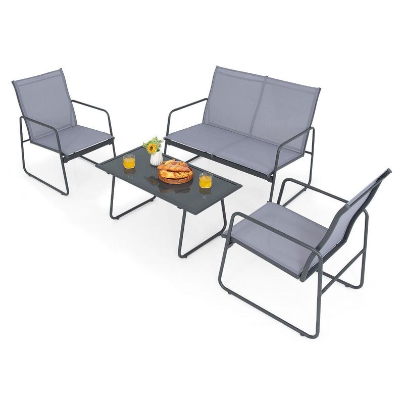 4 Piece Garden Patio Bistro Furniture Set with Loveseat, Coffee Table and 2 Chairs 3