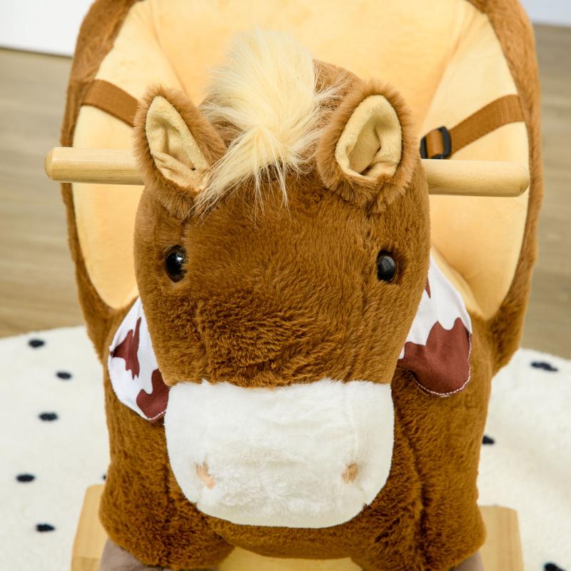 HOMCOM Kids Rocking Horse, Plush Baby Rocking Chair with Safety Harness, Sounds 8