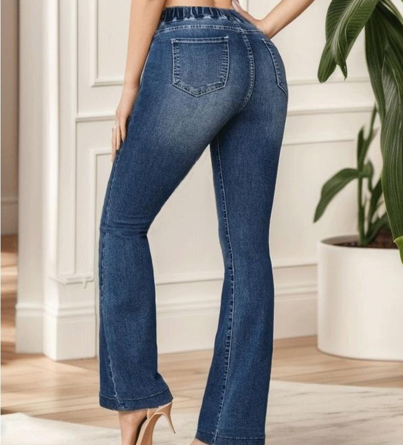 Product Introduction of Elegant Jeansfashion New Slim Fit and Lifted Buttocksslightly Flared Pants Elastic Waist High Stretch Jeans for Women 4