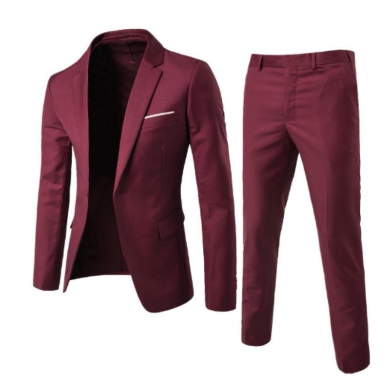 Men's 2-piece suit slim fit business suit jacket casual jacket long pants 6