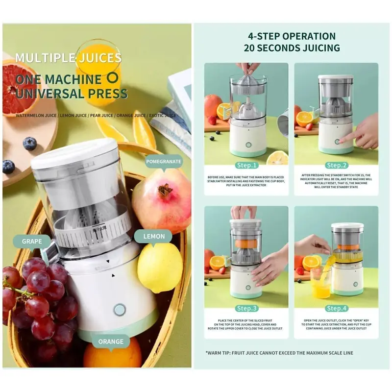 Electric Citrus Juicer Presser Squeezer Rechargeable - Extractor Juicer Machines with USB Portable Compact Juicer for Orange, Lemon, Limes 4