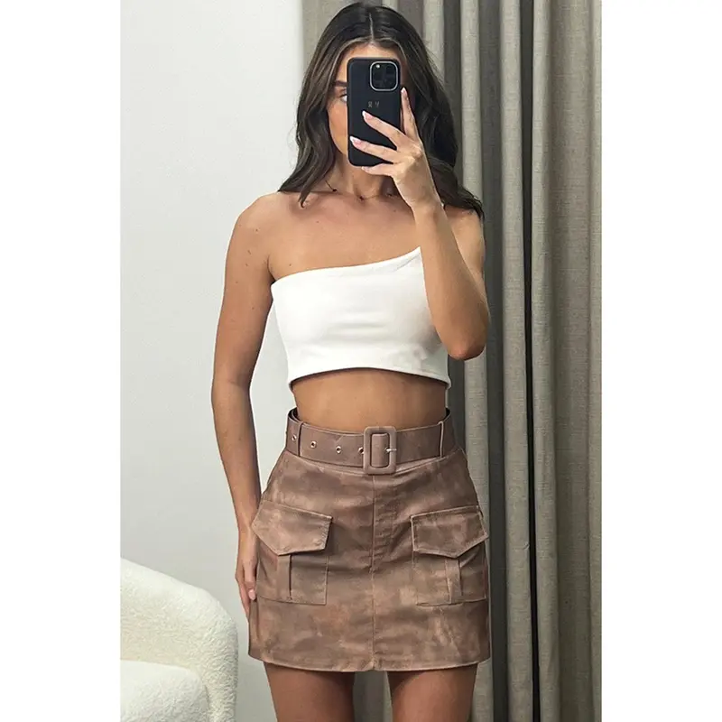 Dina Beige Tie Dye Belted High Waisted Cargo Skort 1