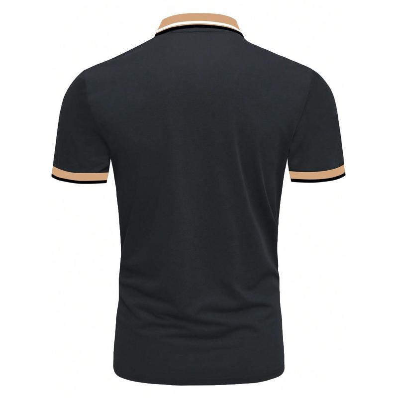Manfinity Homme Men's Casual Printed Polo Shirt With Contrast Color Shortsleeve Menswear Top Black Grey Polyester Tropical Wetsuit Fabrics Animal 1