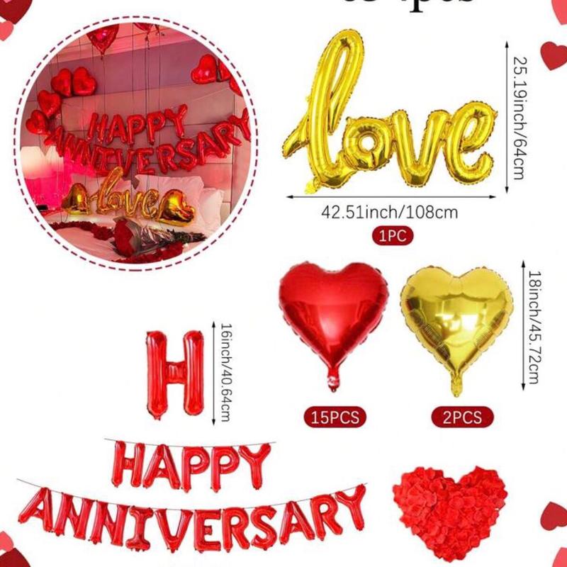 634pcs/Set Valentine's Day/Anniversary Balloons, "Happy Anniversary" &"Love" &Heart Balloons & Rose Petals, Suitable For Valentine's Day, Anniversary, Proposal, Engagement, Birthday, Romantic Decor, I Love You Confession, Valentine's Day Prop Decorations 2