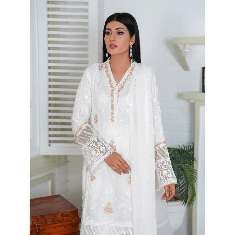 |BY-18| - Chiffon Embroidered Suit in White Color By Bin Younas Womenswear 4