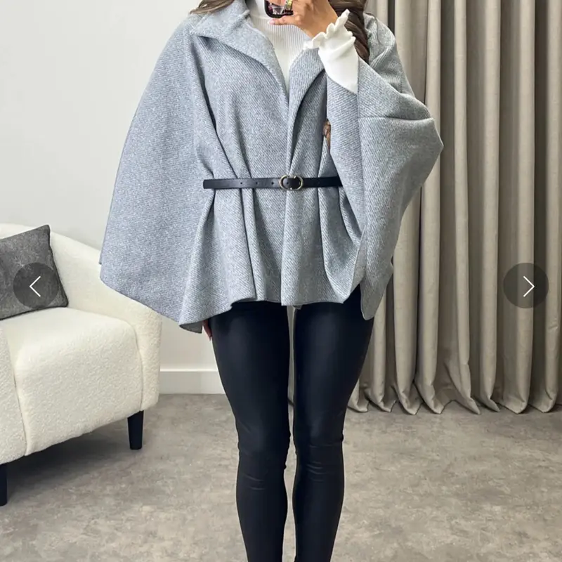 Gracelea striped wool look belted button cape 5
