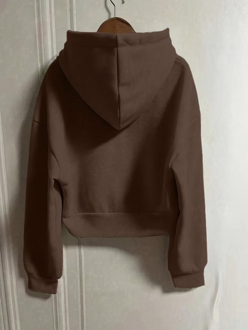 Product Introduction of Cozy Drop Shoulder Hoodie - Fashion Hoodies with Kangaroo Pocket, Casual Zipper Long Sleeve Drawstring Sweatshirt, Soft Women's Clothing for Everyday Wear 12