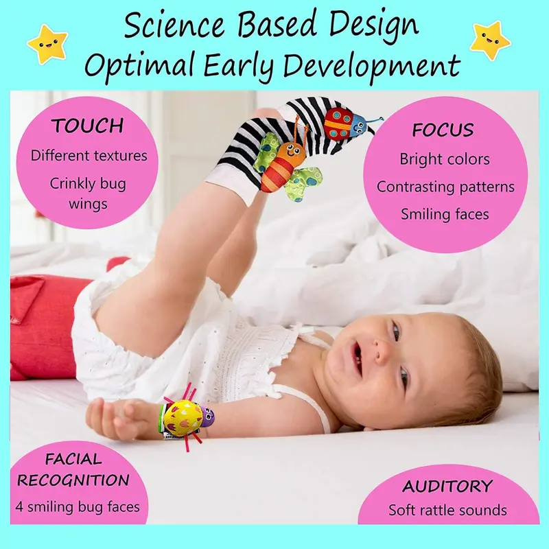 Foot Finders & Wrist Rattles for Infants - Developmental Texture Toys for Babies & Infant - Newborn Toys for Baby Girls Boys - Baby Boy Girl Toys 3