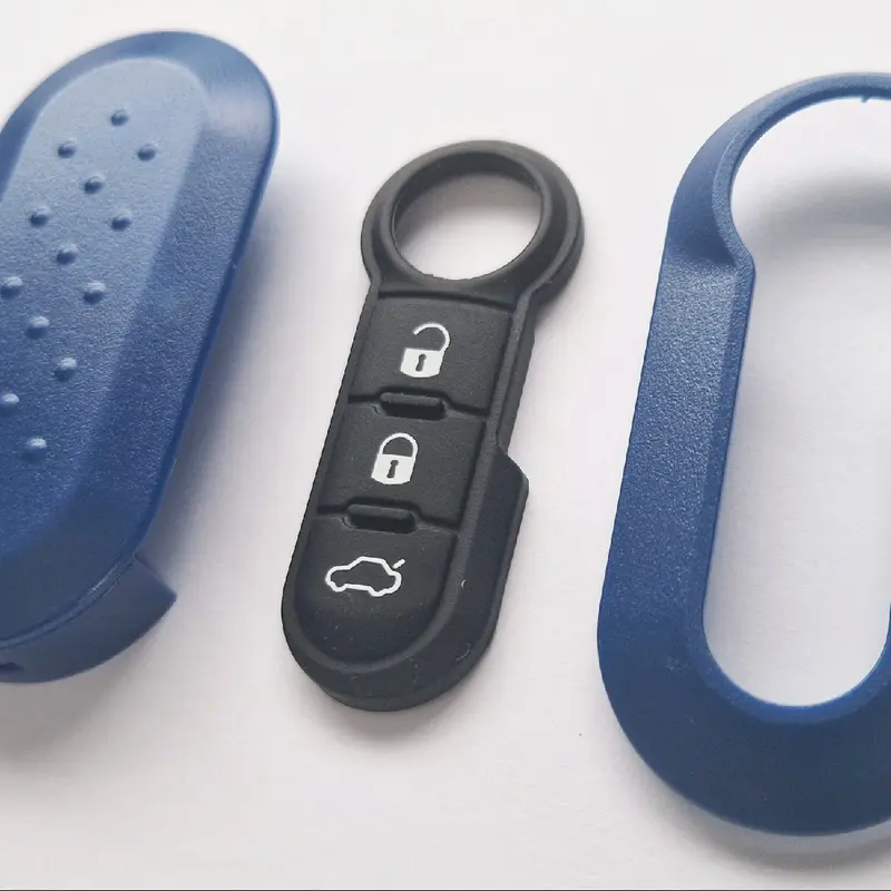Blue plastic key shell case with rubber button pad for Fiat 500 remote key 2