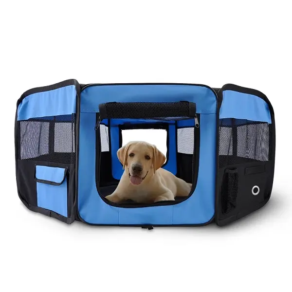 Portable Cat Dog Playpen Pet Puppy Rabbit Guinea Pig Pen Run Dia 90 x 41H cm Indoor & Outdoor Blue 0