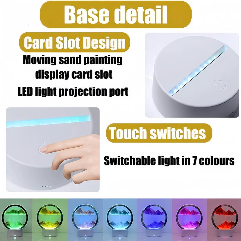 Moving Sand Art Picture Desk lamp, 3D Hourglass Deep Sea Sandscape,Quicksand Decor Lamp,360° Rotating Hourglass Decoration,RGB Color Changing Kinetic Sand Kit Creative Night Light(Blue with Remote) 2