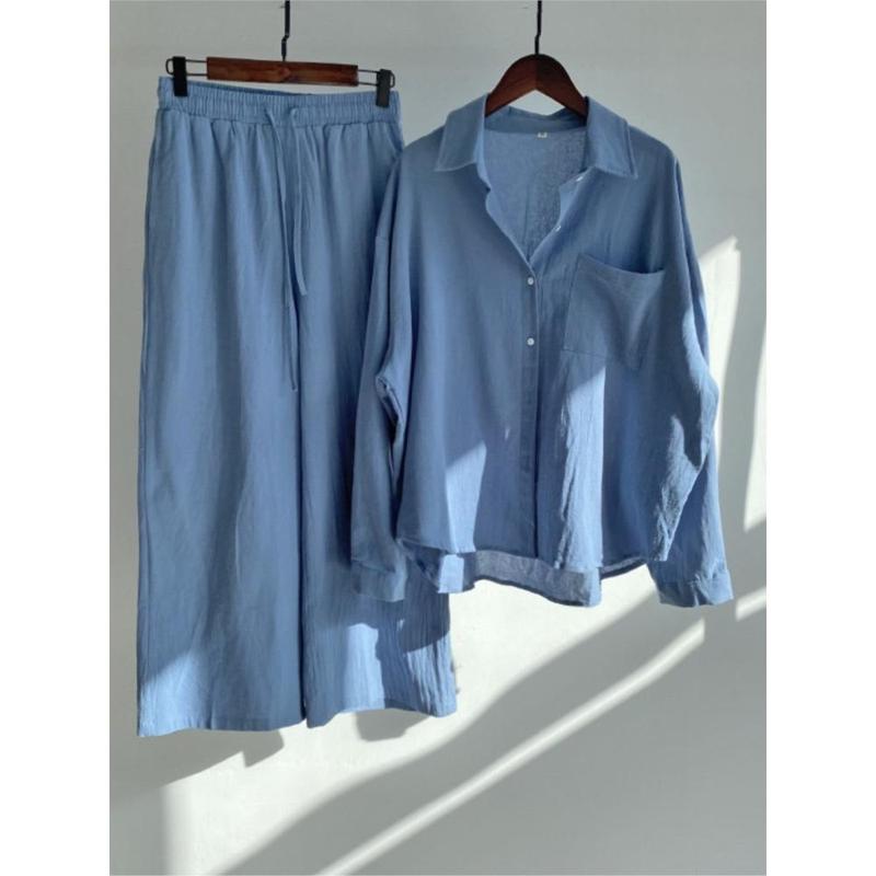 Autumn Women's Clothing 2025 New Fashionable Retro Cotton Linen Shirt High Waist Loose Long Sleeved Lace Up Pants Two-piece Set 4