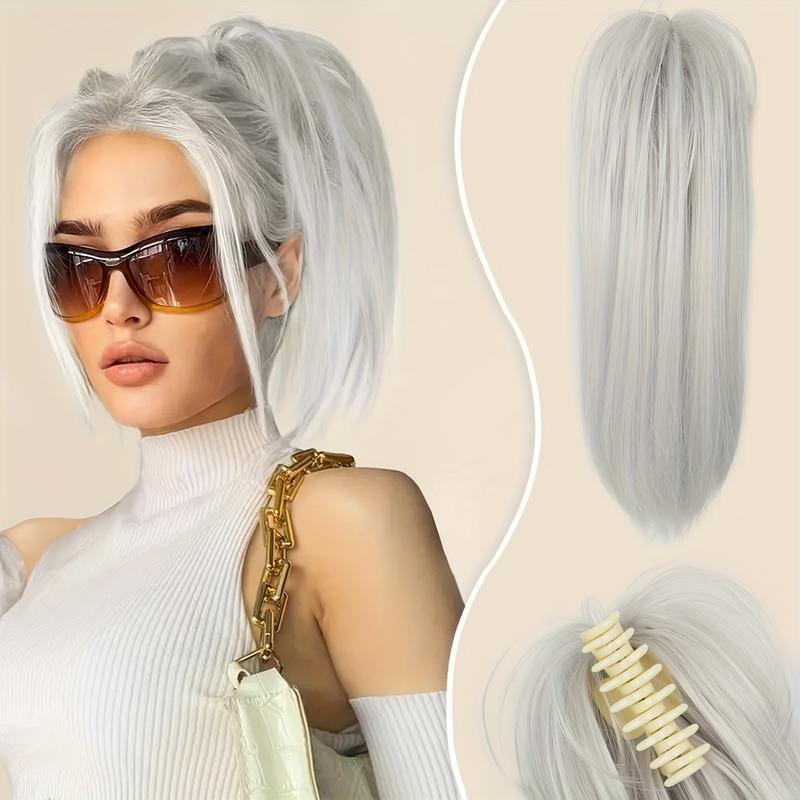 16inch A Messy Hair Bun Ponytail Claw Clip Hair Extension High Bun Hair Claw Clip Straight Short Ponytail Wig Piece Female Wig 6