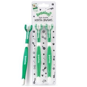 Bugalugs Triple Headed Toothbrush (x2) For Dogs & Cats