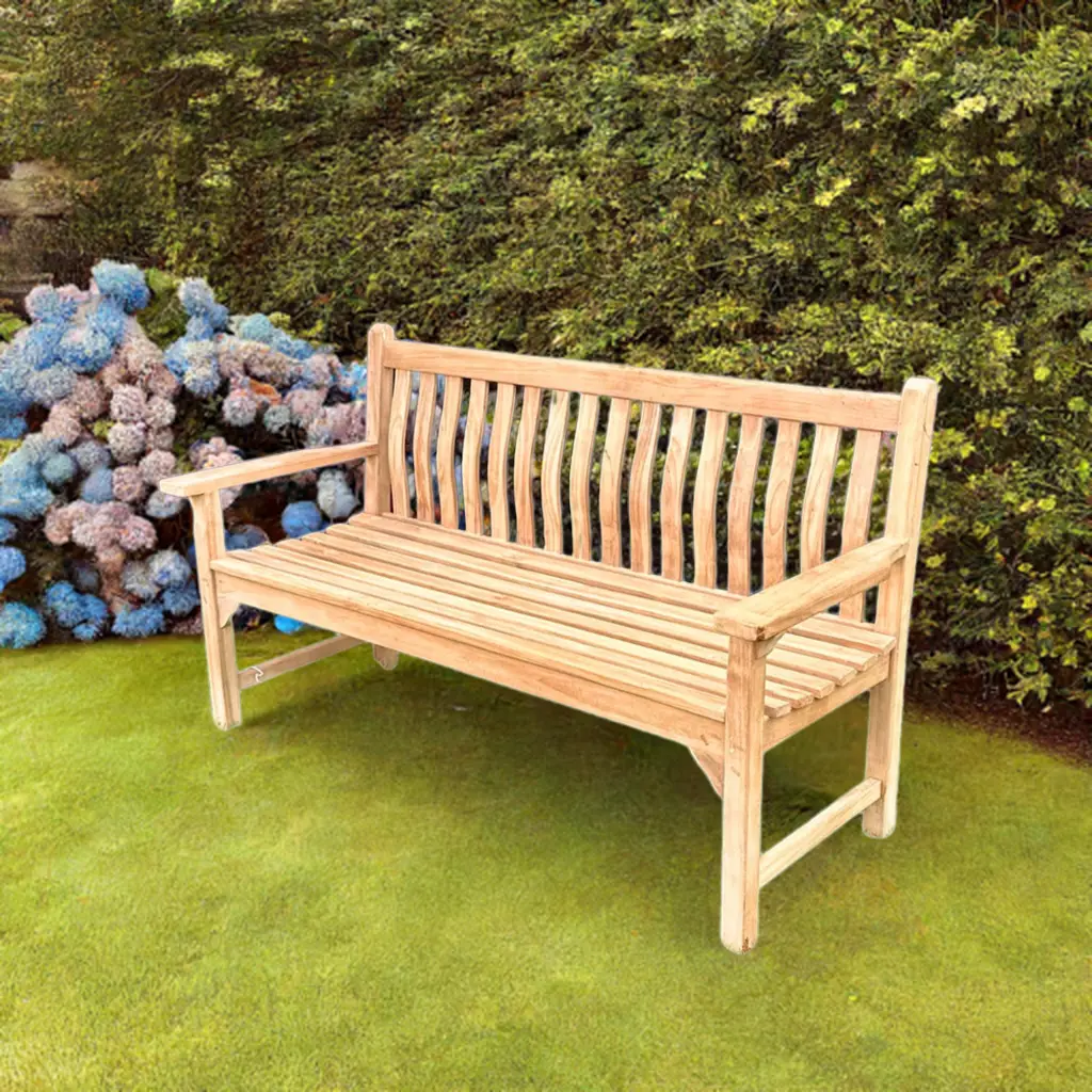 The Waveback Teak Wood Garden Bench | 3 Seater