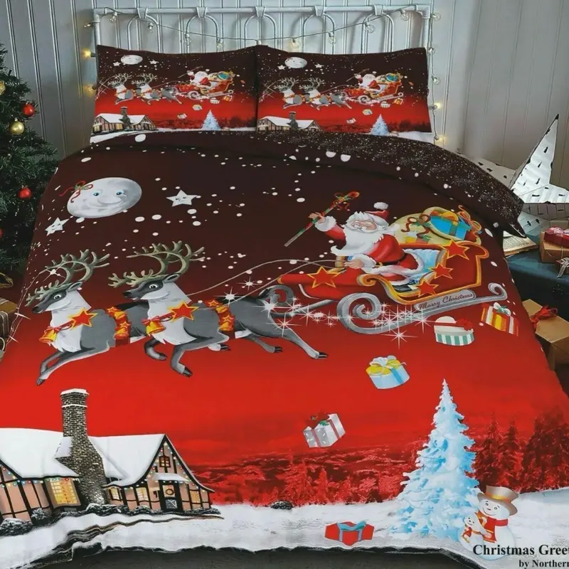 Christmas Duvet  Set Reversible Quilt XMAS Bedding Single Double King s.kin Size 2