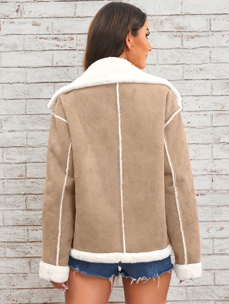 Product Introduction of Elegant Faux Fur-Lined Winter Jacket for Women - Cozy, Machine Washable with Pockets, Solid Color, Lapel Collar 21