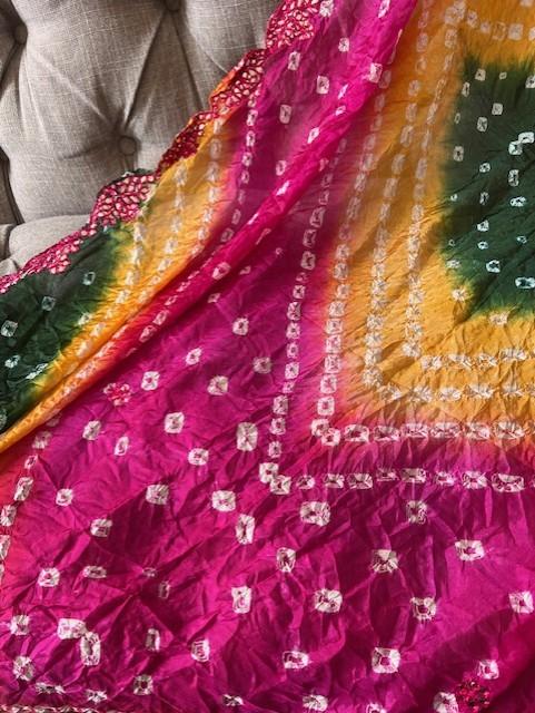 Multicoloured BANO print dupatta chunni scarf fancy. Available in 3 designs. Crushed Silk touch material. Approx L235cmxW90cm 8