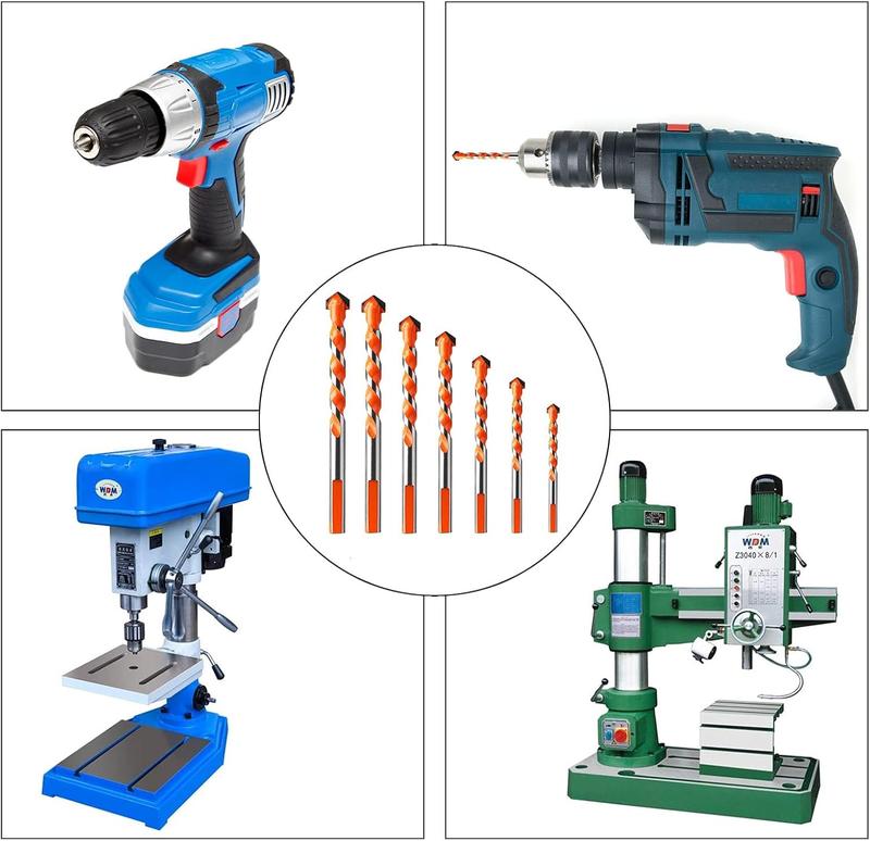 7PCS Professional Masonry Drill Tungsten Carbide Tip Drill Bits, Tile Drill Bits Set, Industrial Strength Tile Drill Bits Set for Tile/Brick/Plastic/Cement/Wood/Glass/ETC (3 4 5 6 8 10 12mm) 2