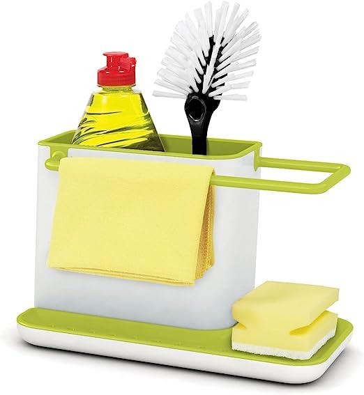 Caddy Kitchen Sink Area Organiser with Sponge Holder and Cloth Hanger - White/Green 0