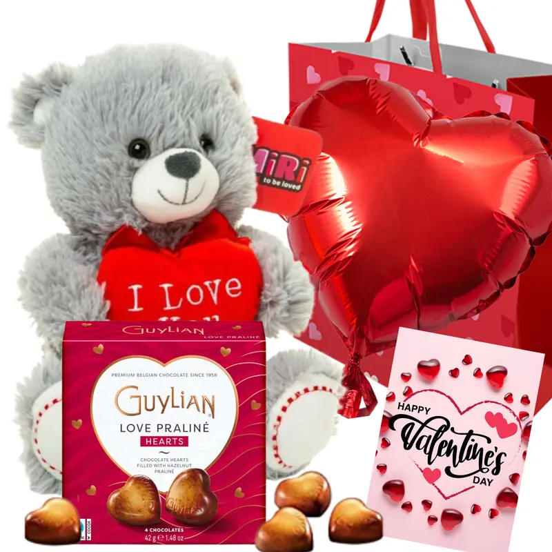 Valentines Gifts for Her & Him - Valentines Teddy, Guylian Chocolates, Red Heart Balloons, Valentines Gift Bag, Valentines Card - Valentines Hampers for Men, Women, Boyfriend, Girlfriend 0
