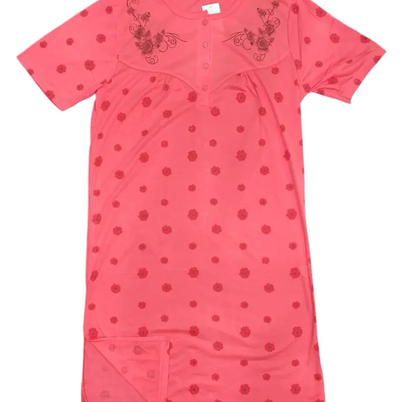 New Ladies Nightdress Floral Print Short Sleeve Rich Cotton Buttons Nightshirt UK 8