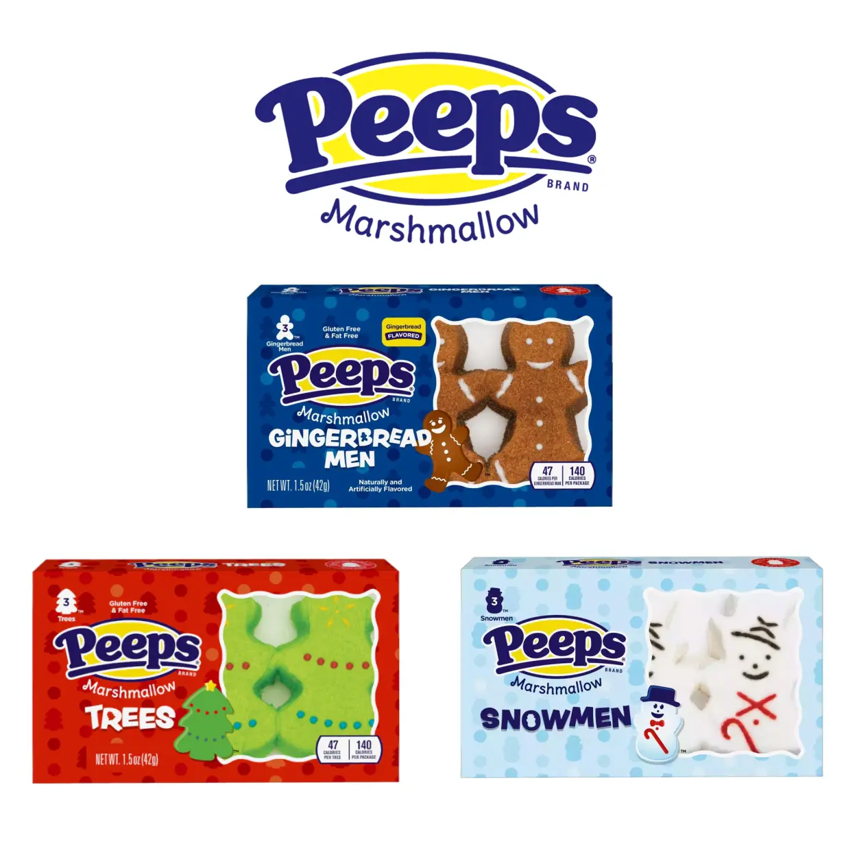 Peeps Marshmallows 3 Pack - Snowmen, Trees, Gingerbread Men, Pumpkins, Skulls, Ghosts & Monsters Available - Halloween Sweet Sugar Snack