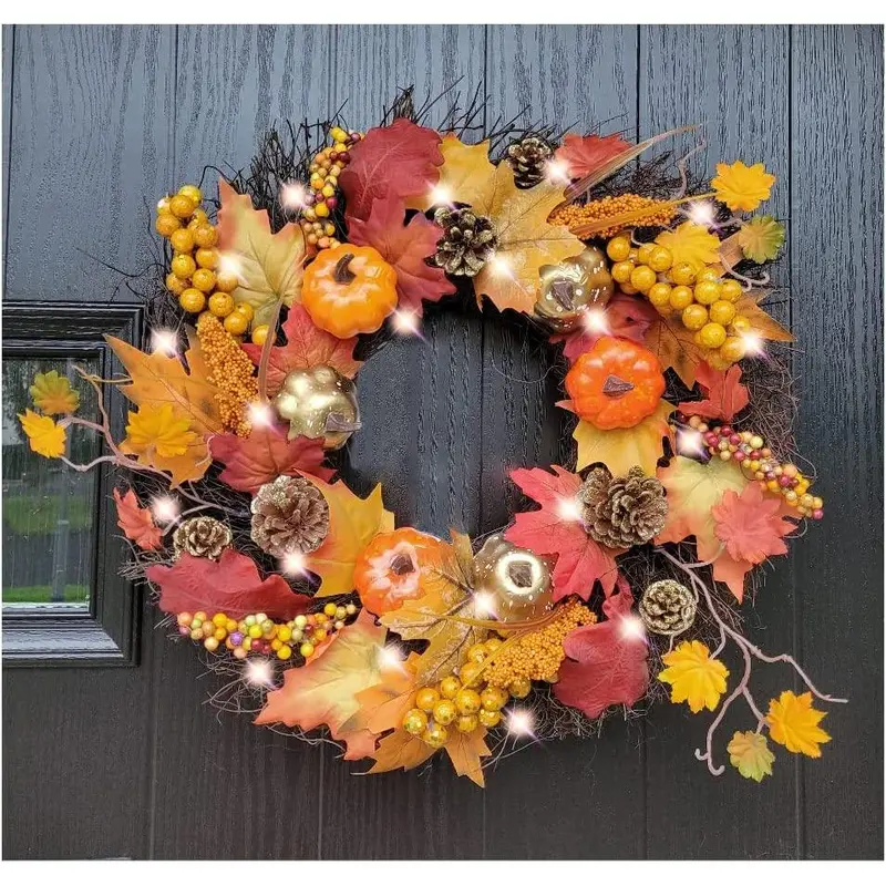 Pre-Lit 50cm Wicker Autumn Winter Halloween Wreath 1